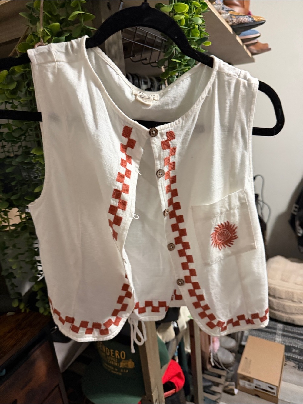 Billabong White Tank Top with Rust Geometric Trim